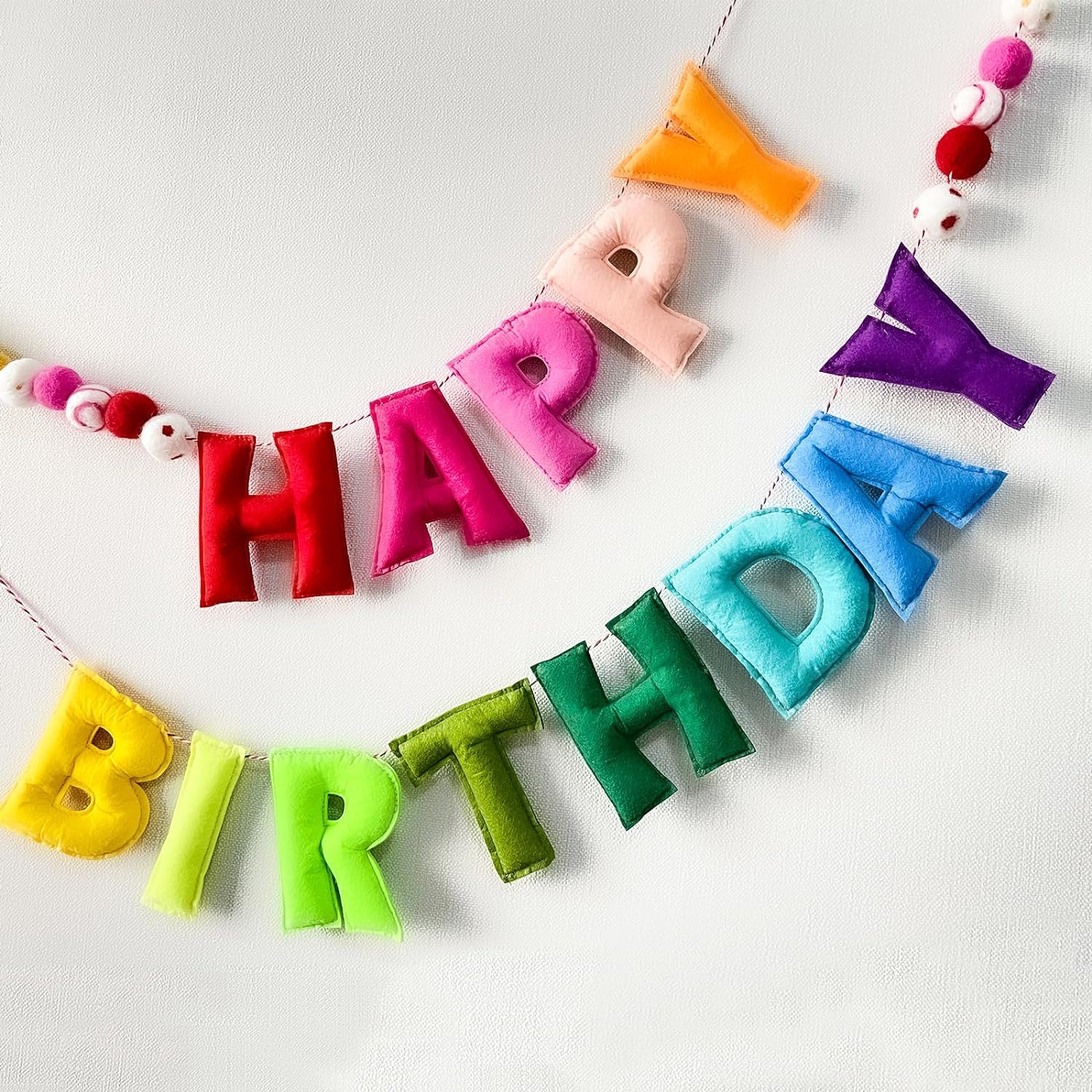 Pre-Strung Happy Birthday Banner - Felt Ball Garland - HAPPY BIRTHDAY Garland, Rainbow Birthday Decorations, Personalized Sign for Decor, Party Decor, Photo Prop (Red) — image 1