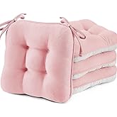 BETU Pink Chair Cushions for Dining Chairs Set of 4,3.5" Thick Kitchen Table Chair Pads with Ties,Non Slip Backing and Covers, Seat Cushion for Dining Room,Bar,Patio Chairs,16"X16"X3.5",Pink