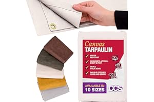 CCS CHICAGO CANVAS & SUPPLY CCS Waterproof Canvas Tarp Cover – Heavy Duty Duck Cloth, Waxed Canvas Tarpaulin with Rustproof Brass Grommets for Camping, Construction, Equipment & Outdoor Use (White, 7x9 Ft)