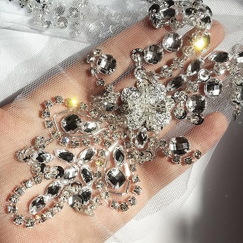 Handmade Beaded Sequin Bling Sew On Neckline Rhinestone Crystal Trim Bridal  Applique Design Patch Sewing for W