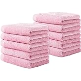 Yoofoss Washcloths Towel Set 10 Pack Baby Rayon Derived from Bamboo Wash Cloth for Bathroom-Hotel-Spa-Kitchen Multi-Purpose Fingertip Towels and Face Cloths 10'' x 10'' - Pink