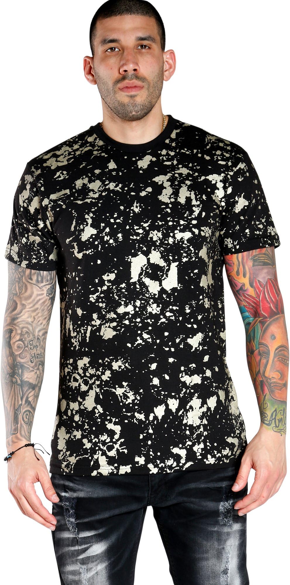 Ankor East Men's All Over Paint Splatter TEE,Black/Gold,L