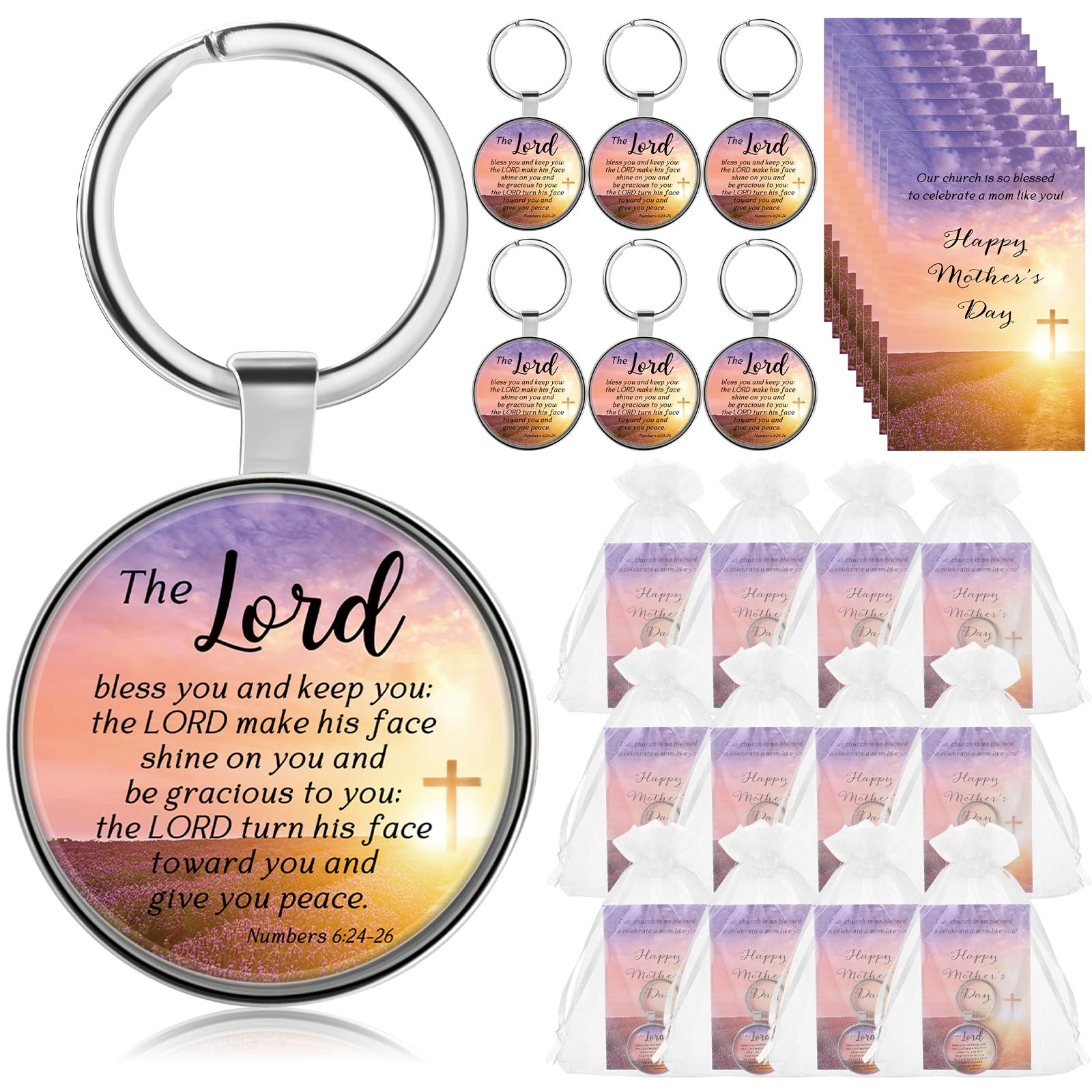Photo 1 of Aurelema Church Mother's Day Gifts Bulk for Women Keychains with Happy Mother's Day Cards Bags Mom Christian Party Favors (30)