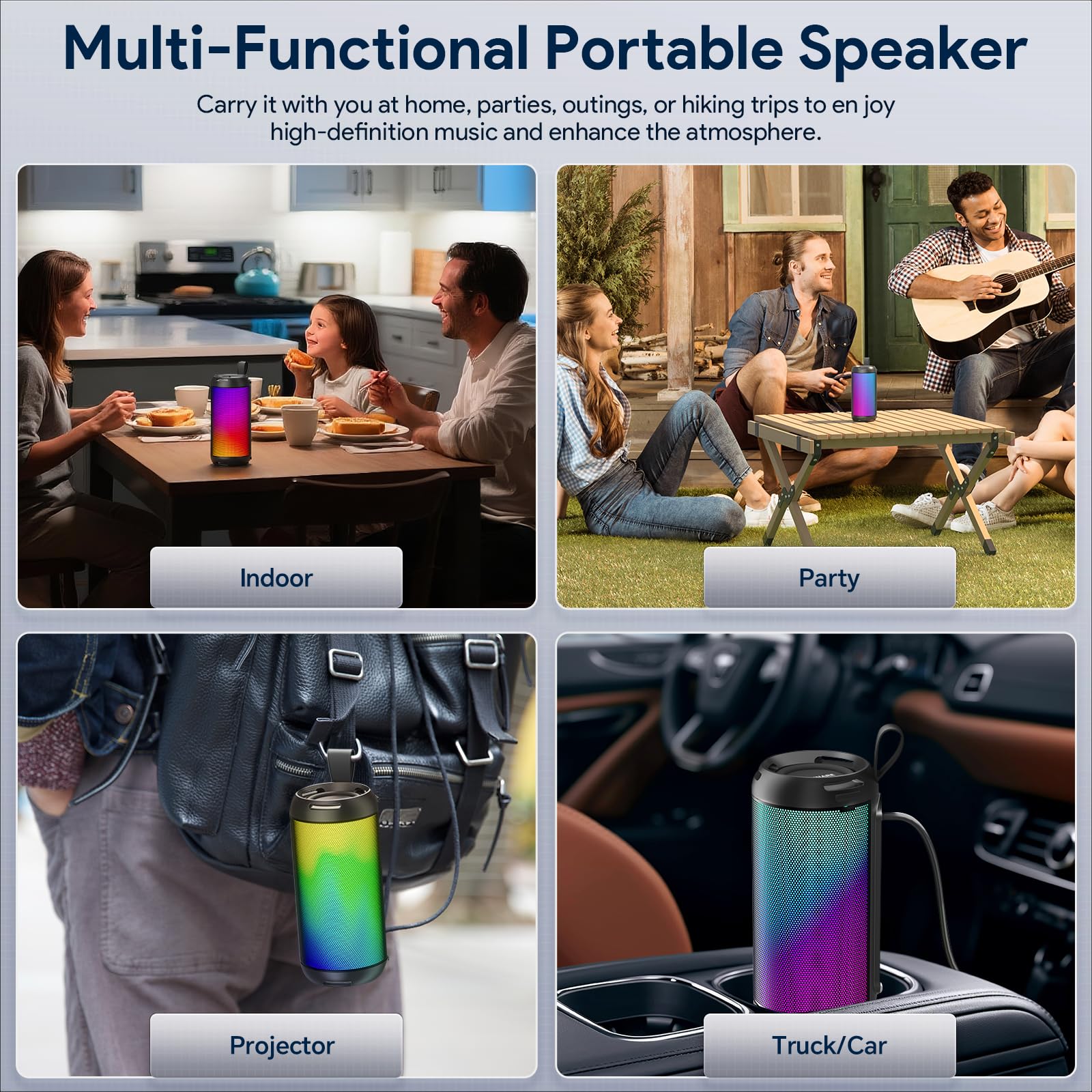 FULMINARE Portable Bluetooth Speaker with 26W HD Sound, Speakers Bluetooth Wireless 6.0, AUX&TF-Card&USB Input, LED Lights, IPX5 Waterproof, 16H Playtime for Home/Outdoor/Party, Birthday Gift (Black)
