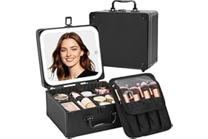 TANTO Makeup Case with Lighted Mirror, Travel Makeup Box with LED Mirror Makeup Organizer Bag Portable Cosmetic Train Case Makeup Artist Storage Bags with Adjustable Dividers Gifts for Women and Girls