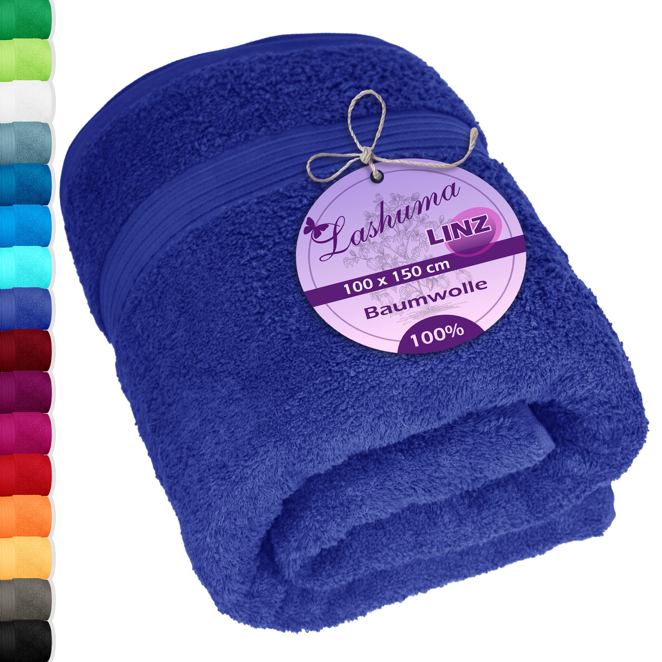 Lashuma® Towel Series – Available in 16 Colours and 6 SizesFace Cloth/Guest Towel/Hand Towel, Bath Towel, Shower Towel/Sauna Towel, 100% Cotton, Royal blue, 100 x 150 cm