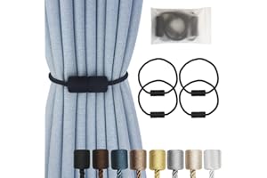 Hangtty Magnetic Curtain Tiebacks 4 Pack Black Curtain Rope Tieback Curtain Holders for Drapes Modern Tie Backs Decorative Curtain Holdbacks