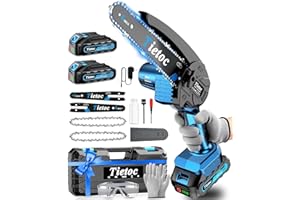 Tietoc Mini Chainsaw, 6 Inch Chain Saw Cordless, 880W Powerful Electric Handheld Chainsaw with Automatic Oiler, with 2 Batteries and 2 Chains, Tree Trimmer Gardening Tools Gift for Men, Father, Dad