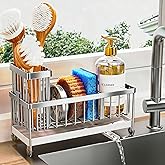 Cisily Sponge Holder for Kitchen Sink, Sink Caddy Organizer with High Brush Holder, Kitchen Countertop Organizers and Storage Essentials, Rustproof 304 Stainless Steel (Silver, 9.25″)