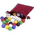 AmishToyBox.com Game Bag of 24 Replacement Glass Marbles (9/16" Diameter) and 6 Dice for Aggravation Game
