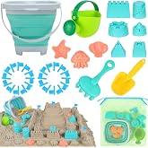 RACPNEL Beach Toys with Collapsible Bucket，Mesh Bag for Kids Ages 3-12 | Sand Castle Building Kit, Decor Flags for Sandbox, Summer Trips, Beach Play, Multi-Scene Outdoor Fun for Boys and Girls