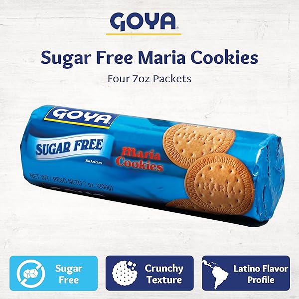 SUGAR FREE MARIA COOKIES BY GOYA, THIN CRISP, BAKED GOODS, SNACKS FOR SCHOOL AND WORK, LUNCH BOX SNACKS, 4 PACK, 7OZ. EACH