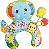 winfun Jungle Fun Tummy Time Pillow – Soft Crescent Baby Support Pillow with Music, Teether, Rattles & Squeaker – Sensory Development Toy for Newborns & Up – Removable Cover – Battery Included