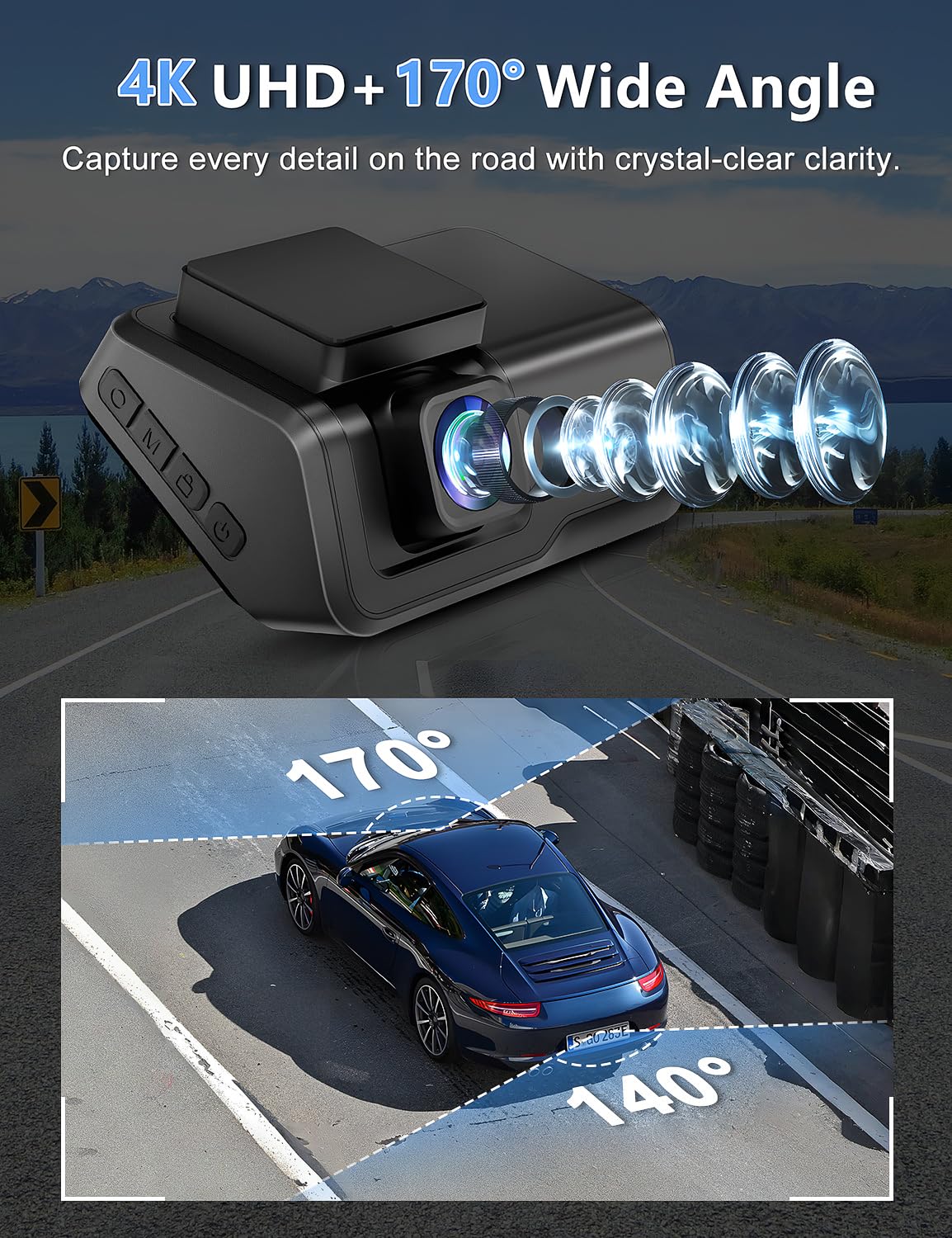 Dash Cam Front and Rear Camera, 4k+1080P WiFi Dual Dash Cam with APP, 3’’ IPS Dash Camera for Cars with Free 64GB Card, Otovoda Dashboard Camera with Night Vision, 24/7 Parking Monitor, WDR