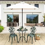 TANGZON 3 Pieces Patio Bistro Set - Cast Aluminum Table & 2 Chairs Green view 8