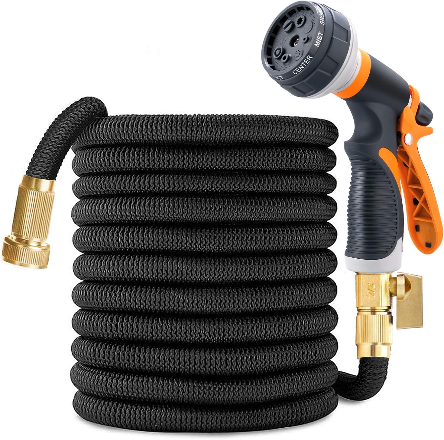50ft Garden Hose, Expandable Leakproof, Durable Lightweight, Flexible Expanding, Double Latex Core, 3/4 Solid Brass Fittings, Extra Strength Fabric, 8 Function Spray Nozzle Water Hose