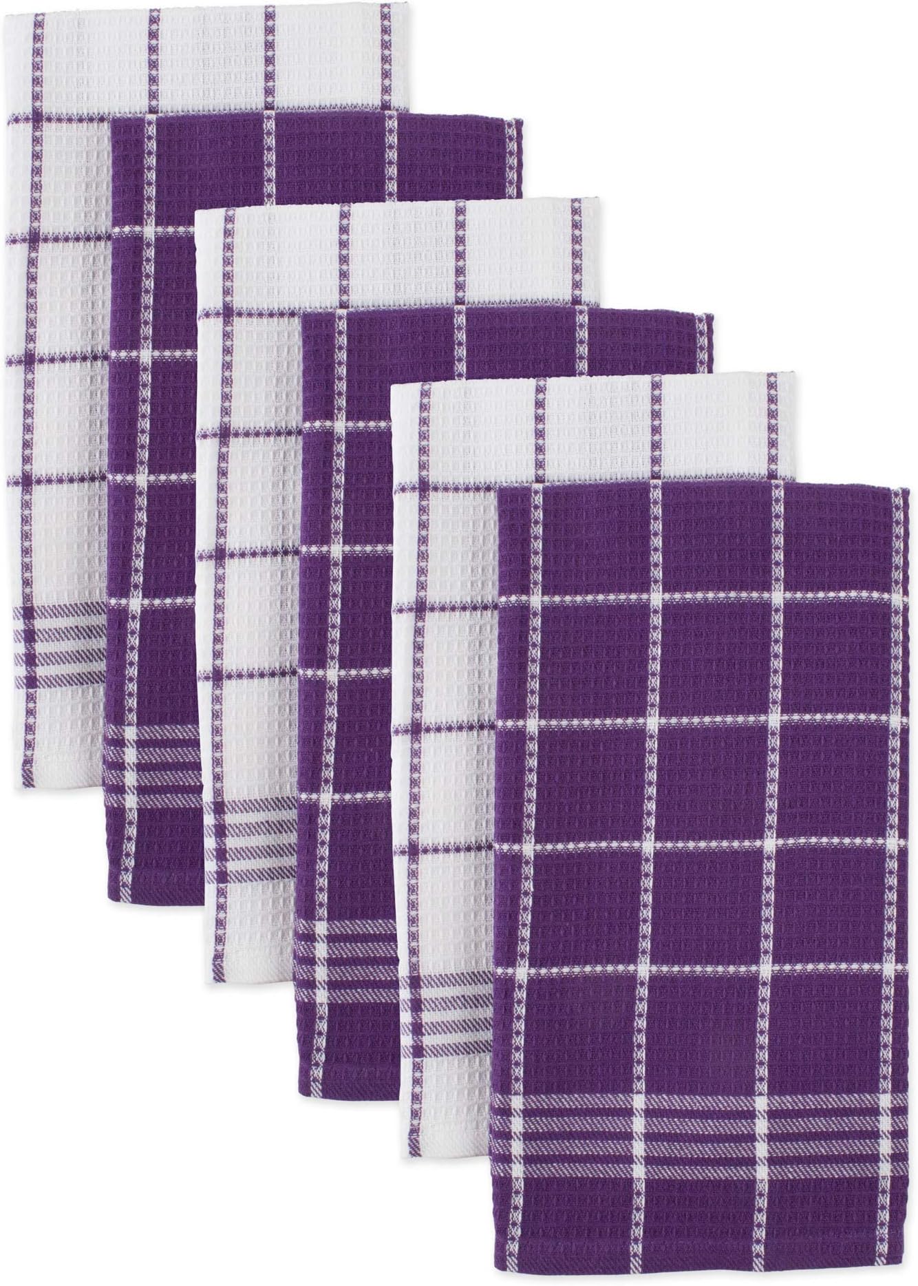 DII Waffle Weave Kitchen Collection, 100% Cotton, Dishtowel Set, Eggplant 6 Piece