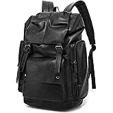 Baosha BP-16 PU Leather Casual Backpack 15.6inch Laptop Backpack Travel Backpack Hiking Comping Backpack Daypack Black