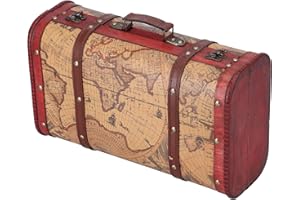 MOKERNALI Decorative Wooden Storage Chest, Vintage Luggage Suitcase, Portable Antique Nesting Trunks with Map Pattern for Decoration and Travel