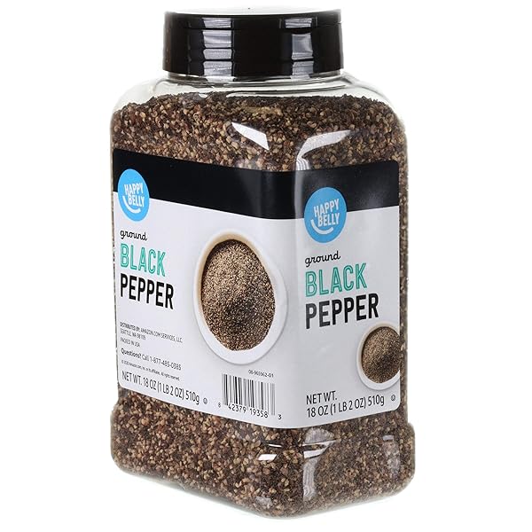AMAZON BRAND – HAPPY BELLY BLACK PEPPER, COARSE GROUND, 18 OZ
