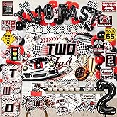 LXlucktim Two Fast Birthday Decorations, 125 Pcs Race Car Second 2nd Birthday Party Supplies for Boys Baby - Banner, Cake Toppers, Balloons, Tablecloth, Centerpieces, Crown, Poster, Baby Boxes