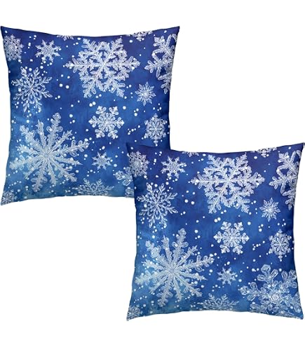 CaliTime Christmas Fleece Pillow Covers, Pack Of 2 - Trees & Stars Pattern, Navy Blue Teal Grey (18x18 Inches)