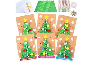 Motipuns 24 Sets Christmas Tree Card Making Kits for Kids DIY Christmas Card Making Make Your Own Greeting Card Making Kit Christmas Tree Craft for Kids Xmas Gift Party Decor Fun Home Activities