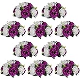 NUPTIO Flower Centerpieces for Wedding Tables: 10 Pcs Purple & White Artificial Flower Ball Arrangement for Christmas Thanksgiving Party - Fake Floral Rose for Bridal Shower Decor