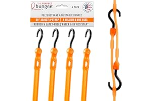 The Perfect Bungee 36” Adjust-A-Strap Rubber-Free Poly Bungee w Slotted Holes to Adjust Size, Stretches 2X Length, Non-Marring Nylon Hooks, UV Resistant, Heavy-Duty, All-Weather, Made in USA, Orange