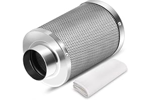 iPower 6 Inch Carbon Filter Odor Control with Australia Virgin Charcoal for Inline Fan Indoor Plants Grow Tent, Reversible Flange, Prefilter Included, 6", Silver