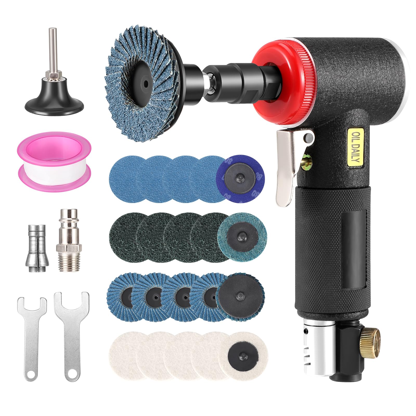 Mini Air Angle Die Grinder Kit - 1/4" Right Angle Grinder With 1/4" & 1/8" Collets & 20Pcs Quick Change Discs Set - Rotary Sander for Sanding and Polishing