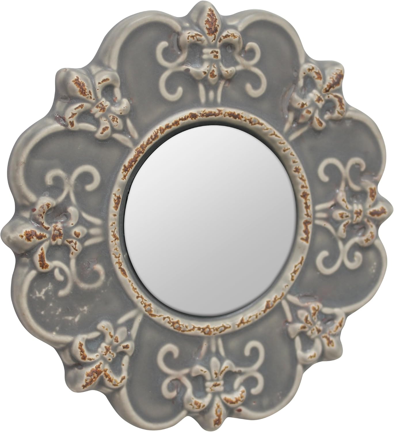 Stonebriar White Round Antique Ceramic Wall Mirror, Vintage Home Décor for Living Room, Kitchen, Bedroom, or Hallway, French Country Decor: Home & Kitchen