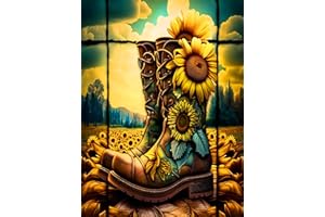 CROSHOM Diamond Painting Kits for Adults, Boots and Sunflower 5D Diamond Art Kits for Adults Beginner DIY Full Drill gem Art Crystal Craft Kits for Home Wall Decor Gifts 12x6inch
