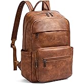 Leather Laptop Backpack for Women 15.6 Inch Laptop Travel Backpack Purse Casual Daypack with Laptop Compartment for College Work Nurse Business Weekender, Brown