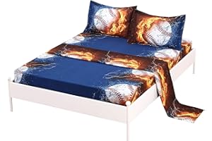 SDIII 4PCS Baseball Sheets Full Set, Soft Microfiber Deep Pocket Sports Sheets Full Size for Boys Girls Kids Teens and Baseball Lovers All Season