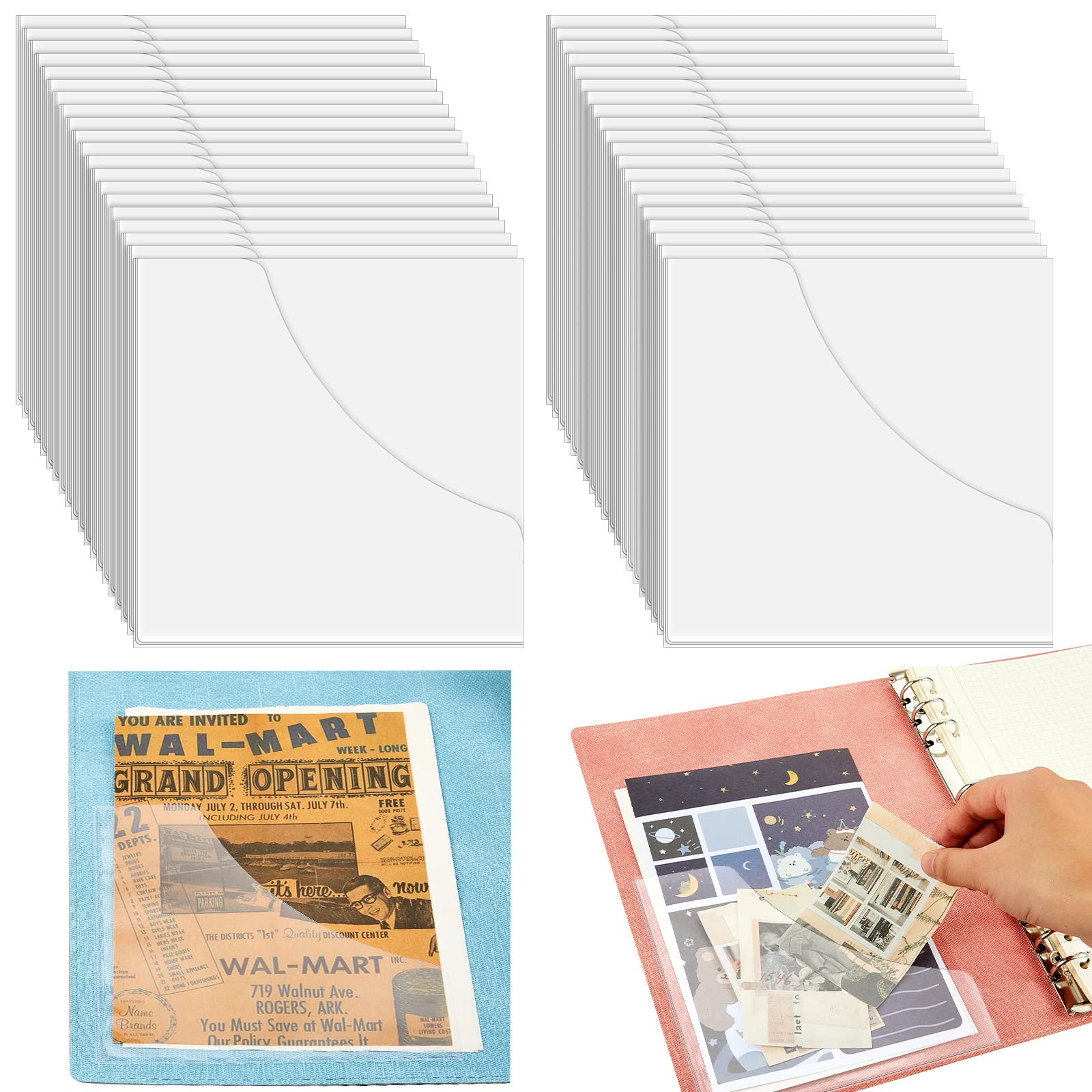 Photo 1 of Saintrygo 40 Pcs Adhesive Clear Corner Pockets 6 x 6 Inch Clear Peel and Stick Corner Pockets Adds Extra Storage Space to Folders, Notebooks, Journals, Planner Accessories Back to School Supplies