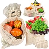 PEASUG 8 Pack Reusable Produce Bags Grocery Washable, Cotton Mesh Vegetable Bags for Refrigerator Grocery Fruits and Veggies Shopping, Transporting Storing (2XL,2L,2M,2S)