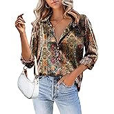 HOTOUCH Women Satin Silk Button Down Shirt Ladies Long Sleeve Tops V Neck Loose Blouse Dressy Business Casual Work Tunic Fall
