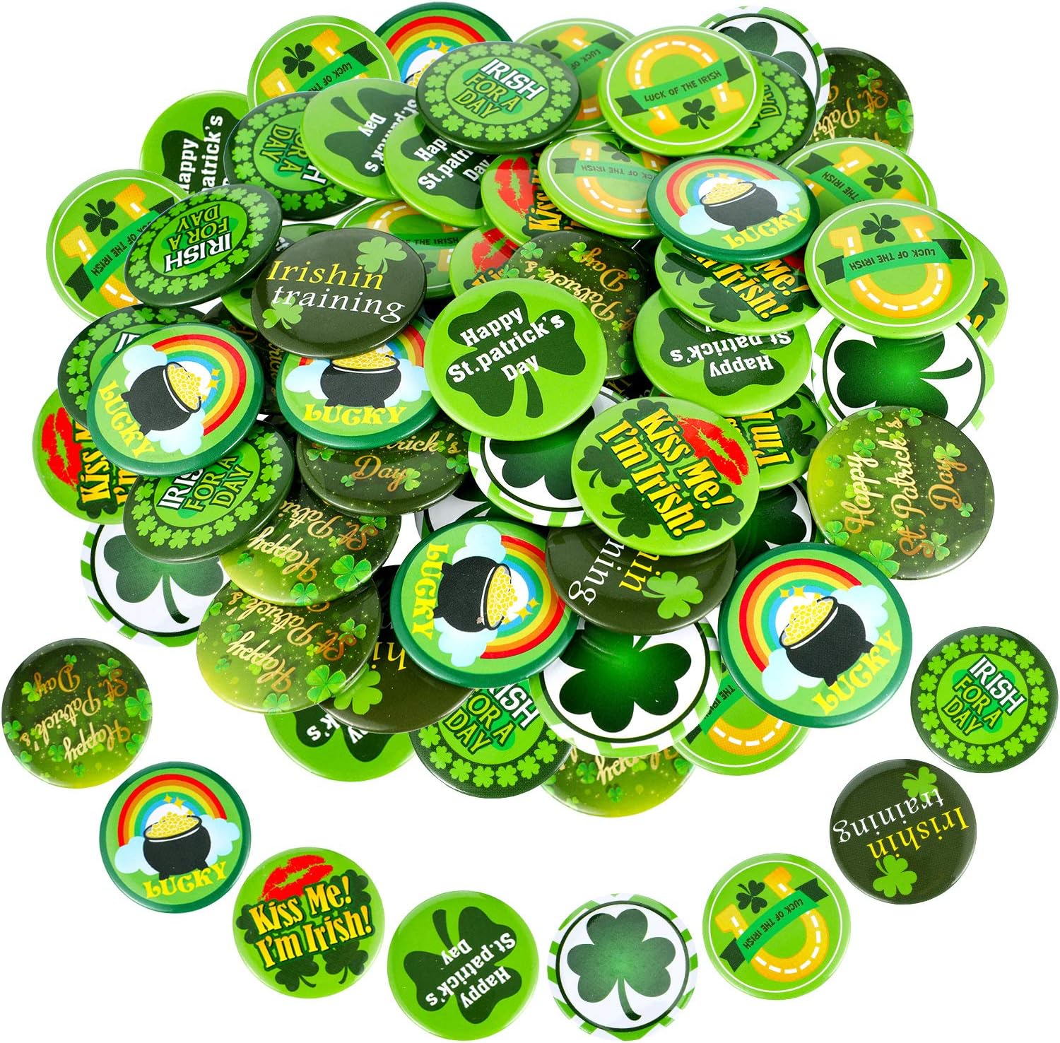 48 Pieces St Patrick's Day Buttons Pins 1.5 Inch Shamrock