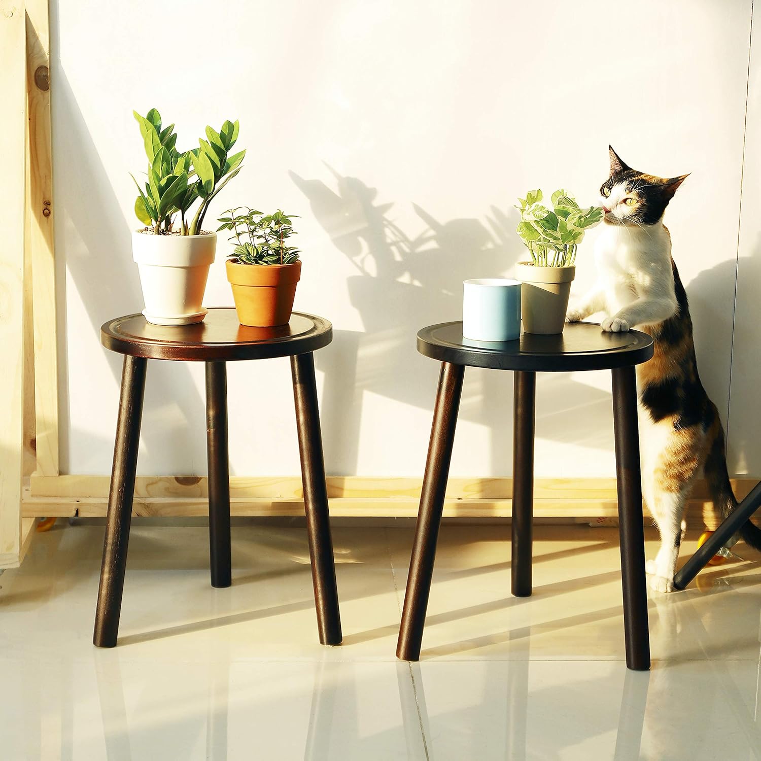 LITADA Wood Plant Stands (Set of 2) Mid Century Small Side Table, 15.8’’ Tall – Round Side End Table Flower Pot Holder Home Decor (Plant and Pot NOT Included) (15.8", Walnut) : Garden & Outdoor