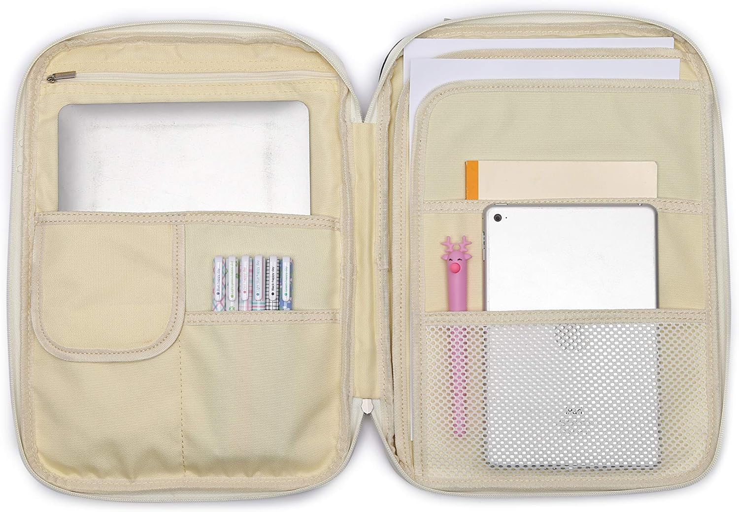 Multi-Functional A4 Document Portfolio Case Bag for Mac, Ipads, Notebooks and Pens, Portfolio Organizer with Zippers, Waterproof, Blossom : Office Products