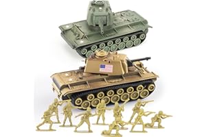 MaozyHomie WW2 Army Tank and Army Men Toys Playset, 2pc US Tank-6 Models with 10pc Toy Soldiers, Desert Tan and Olive Drab Green 1:72 Military Vehicle, Great Military Toy for Kids Boys