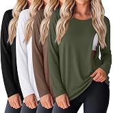 Oakgarden 4 Pack Women Cotton Nursing Tops for Breastfeeding | Long Sleeve Shirts with Hidden Zippers, Maternity Basic Tees, Crew Neck Pregnancy T-Shirts, Soft Comfortable Outings Clothes
