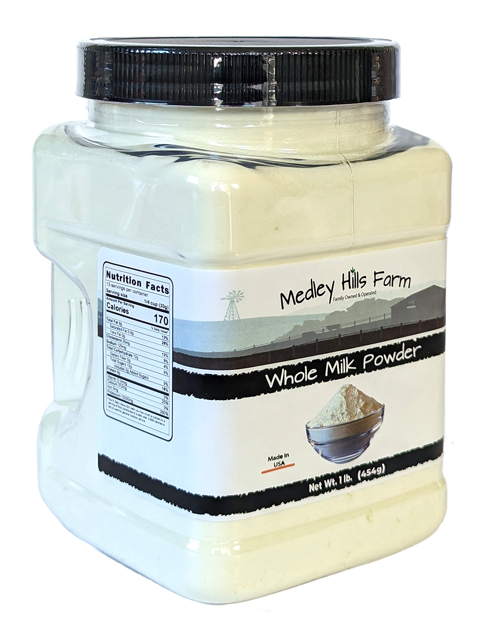 Whole milk powder By Medley Hills Farm in Reusable Container 1 lb. - Great dry milk powder for baking - Product of USA