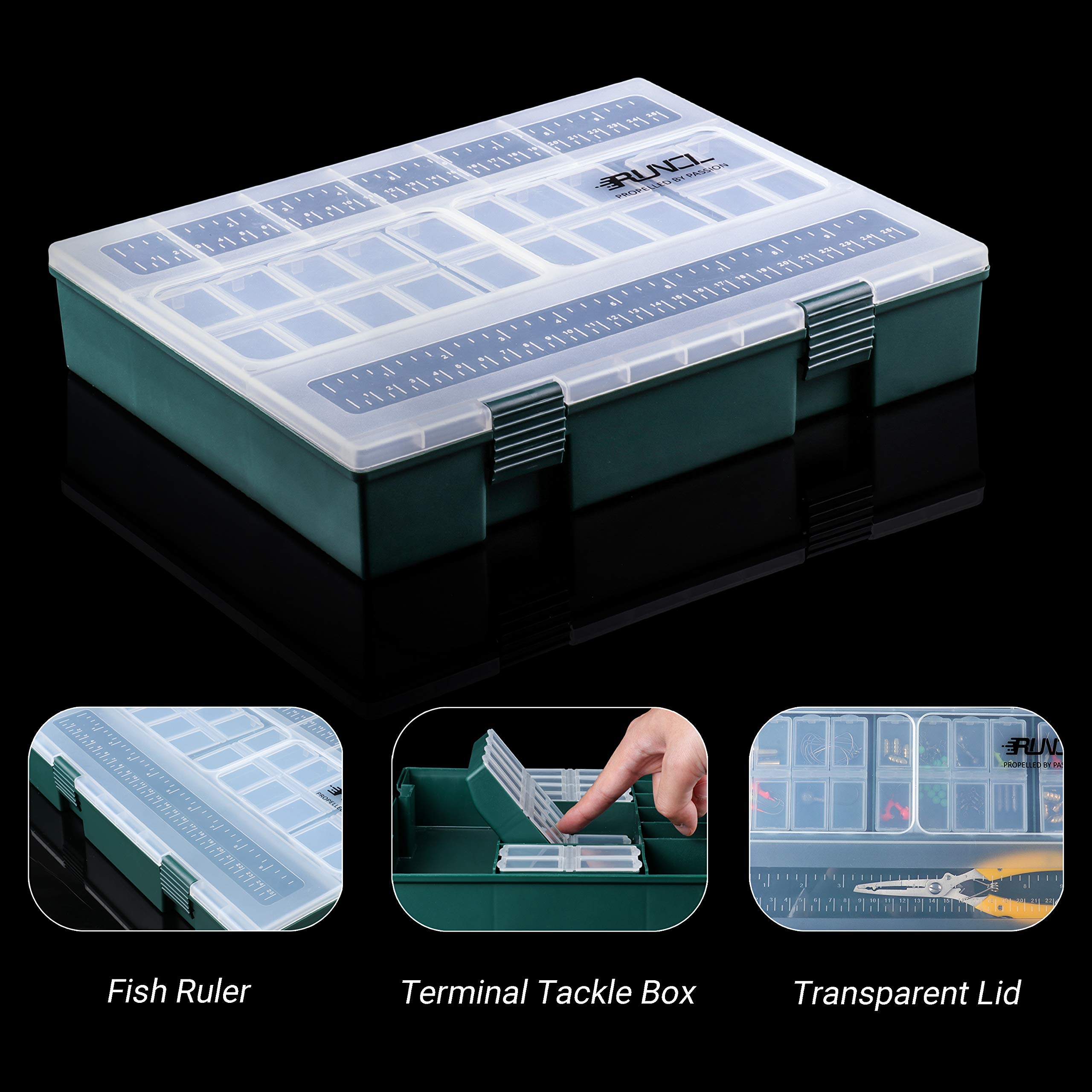 RUNCL Fishing Tackle Box, Fishing Tray Tackle Boxes 11.45" L x 9.45" W