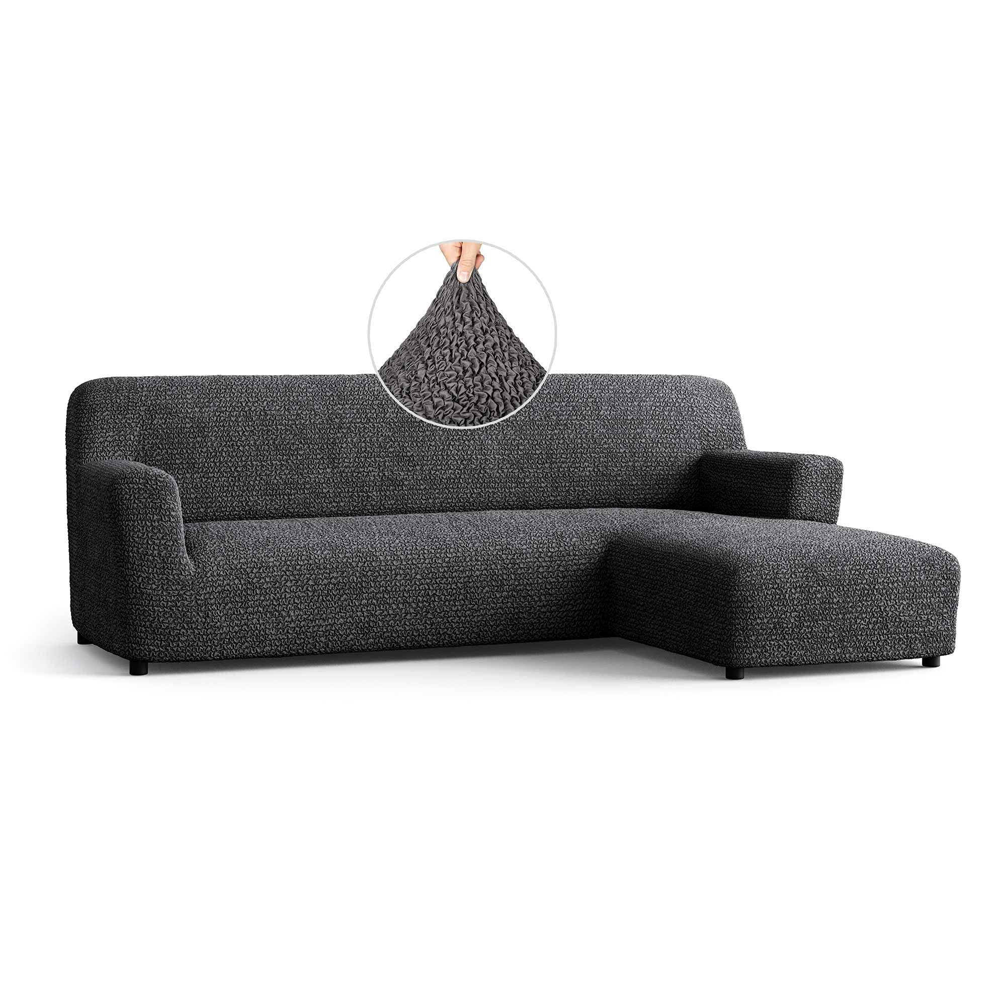 Menotti L Shape Sofa Cover - Sectional Covers - Chaise Lounge Couch Cover - Soft Polyester Fabric Slipcovers - 1-piece Form Fit Stretch Furniture Slipcover - Microfibre - Grey (L-Shape Right)