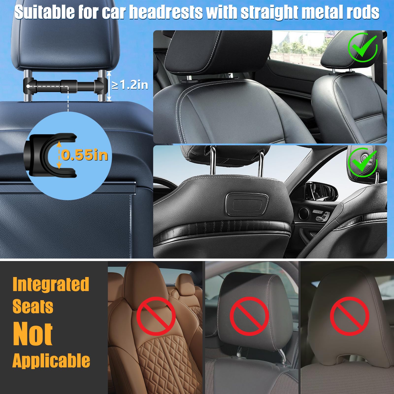 najiaxiaowu Tablet Holder for Car,ipad Headrest Mount for 5.5-18.4 Inch ipad/Phones Car Tablet Holder with 360°Rotating Adjustable Trip Essentials,Black
