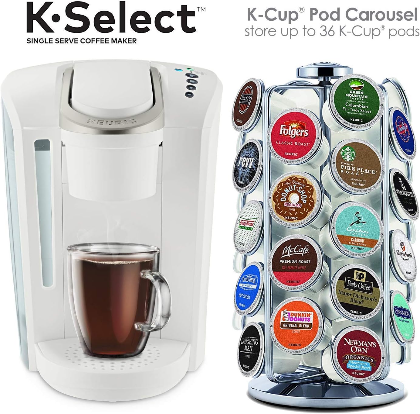 Keurig K-Select Coffee Maker, White and Gevalia Signature Blend Mild Roast Coffee K-Cup Pods, 36 Count