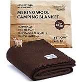 Woolly Mammoth Woolen Company Merino Wool Blanket - 80% Merino Wool - Camping Blankets for Cold Weather - Mositure-Wicking for Overlanding, Hunting, Emergency Kits, Bushcraft (66" x 90" Bark)