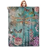 VANZEV Vintage Dragonfly Throw Blanket Gifts, Soft Cozy Fleece Blanket with Botanical and Butterfly Print, Blanket for Couch Bed Sofa, Perfect for Nature Lovers and Home Decor, 50x60 in